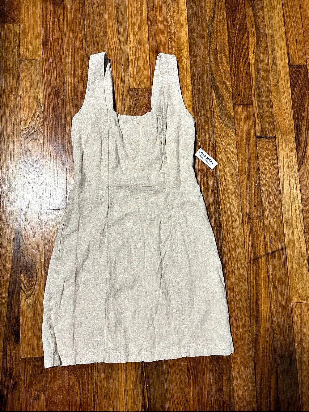 Old Navy Square-Neck Linen-Blend Mini Dress Beige XS NWT